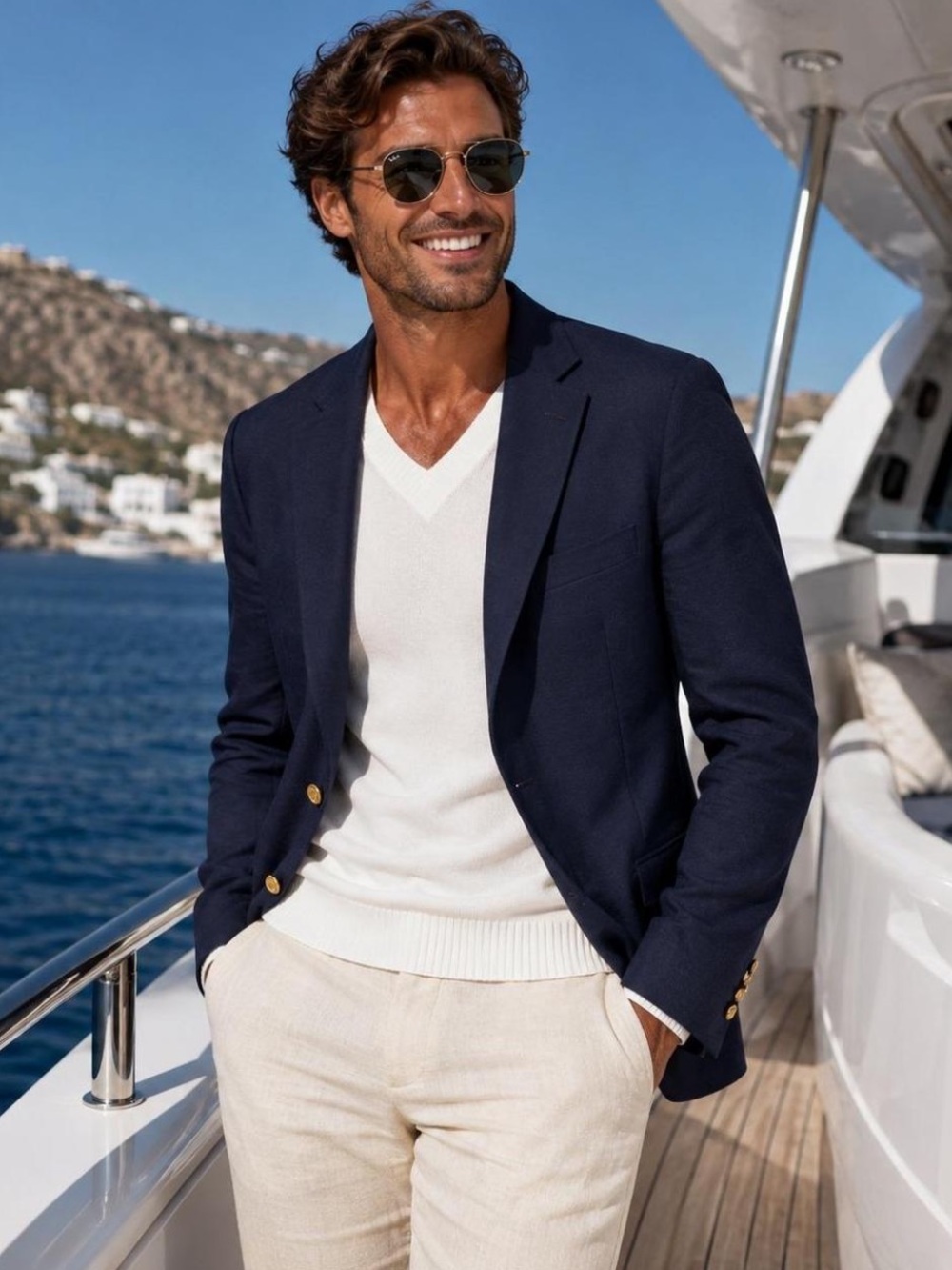 STAFFORD 44L Navy Gold Tone Buttons Sport Coat Blazer